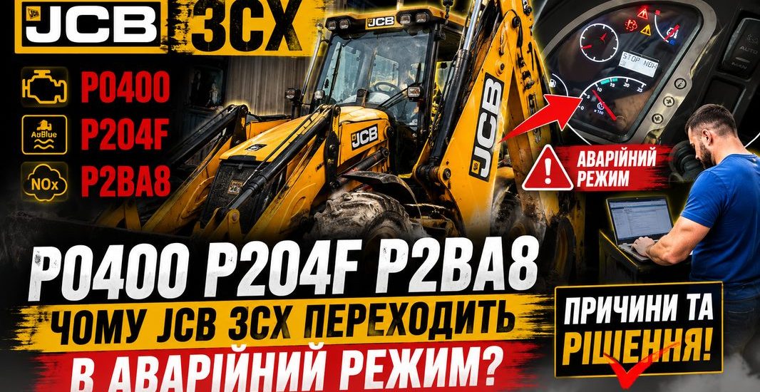 JCB 3CX, JCB аварійний режим, JCB 3CX P20E8, JCB 3CX P204F, JCB 3CX P2BA8, P20E8 JCB, P204F JCB, P2BA8 JCB, JCB AdBlue, JCB SCR, JCB EGR, ремонт JCB, діагностика JCB, AdBlue OFF JCB, SCR OFF JCB, EGR OFF JCB, помилки JCB, ремонт спецтехніки, UA Service